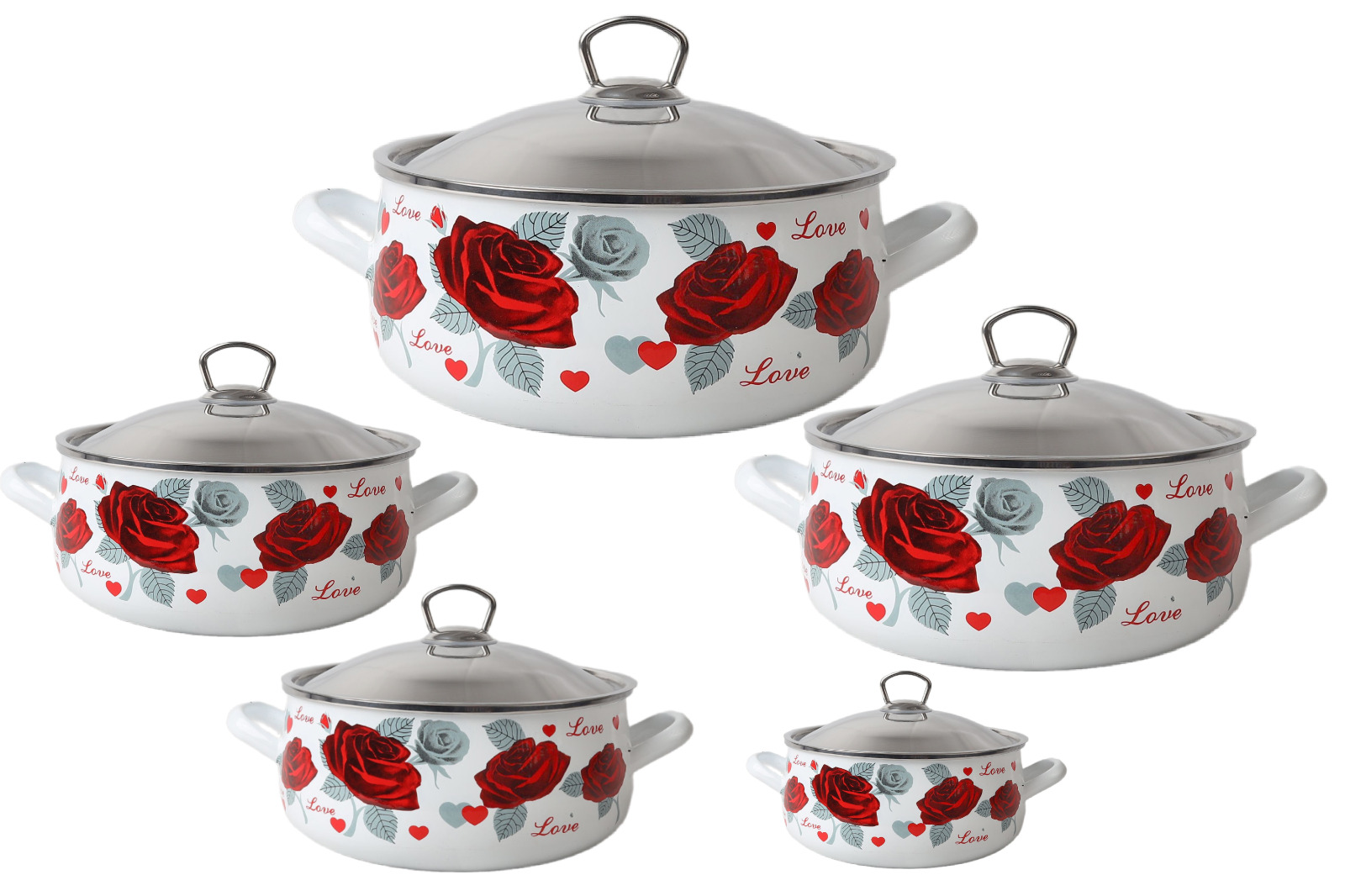 MINOVA "Roses of Love" 10-Piece Enamel Cookware Set